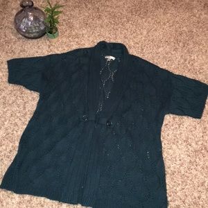 Teal XL Short-Sleeve Cardigan Sweater